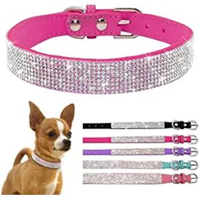 Small Dog Collar Dazzling Sparkling Crystal Rhinestone Puppy Cat Pet Collars for XXS Xs Small Medium Pet Girl Cat Female Kitten Pink X-Small