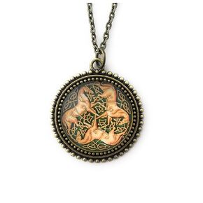 Celtic Horse Necklace for Women - Three Horses with Celtic Knot - Green Pendant