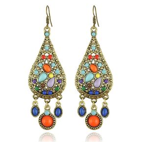 Bohemian Vintage Earrings for Women Colorful Turquoise Tassel Earrings Boho Ethnic Water Drop Earrings Colorful Drop Earrings Trendy Statement Earrings (A)