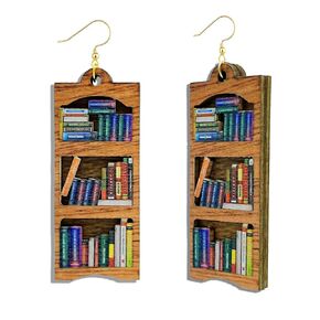 Wooden Book Earrings Teacher Earrings Librarian Book Lovers Gifts for Women Girls, Funky Unique Bookcase Book Shelf Science Earrings Jewelry, Handmade Book Club Readers Reading Gifts Presents