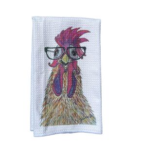 Microfiber Waffle Weave Kitchen Dish Towel Chicken with Glasses