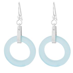 Round Light Baby Blue Recycled Glass And 925 Sterling Silver Earrings Unique Handmade Sea Glass Jewelry Gift Idea For Women Fun Dangle Statement Earrings For Summer