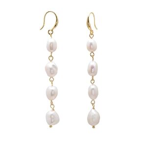 Cultured Freshwater Pearl Earrings for Women, Triple Baroque Pearls Drop Earrings