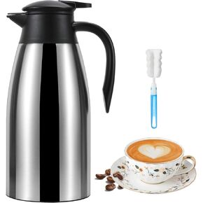 70 oz Thermal Coffee Carafe, Updated Insulated Stainless Steel Coffee Carafes for Keeping Hot Coffee & Water Hot Beverage-12Hours, Double Walled Vacuum Coffee Carafe(2 Silver)