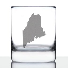 Maine State Outline Whiskey Rocks Glass - State Themed Drinking Decor and Gifts for Mainer Women & Men - 10.25 Oz Whisky Tumbler Glasses