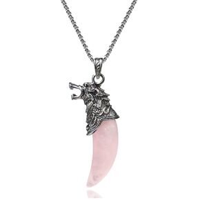 Amethyst necklace for Women, Wolf Necklace for Men, Healing Purple Crytsal Necklace for February Birthstone Jewelry Gift (Amethyst)
