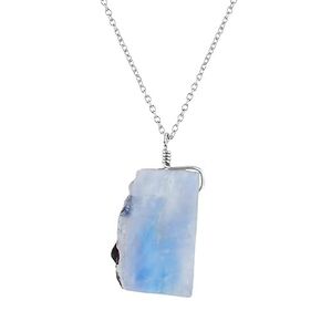 Rainbow Moonstone Sterling Silver Necklace For Women Handmade Pendant, Crystal Raw Rough Gemstone, June Birthstone Gift Chain 20 inch, Girls Jewelry