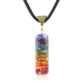 7 Chakra Orgone Healing Pendant with Adjustable Cord –Necklace for Men Women Positive Energy, Meditation, Chakra Crystal Jewelry Gift (Golden Knot)