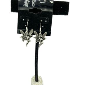 Silvertone Fairy Charm Dangle Earrings with Sterling Silver Hooks