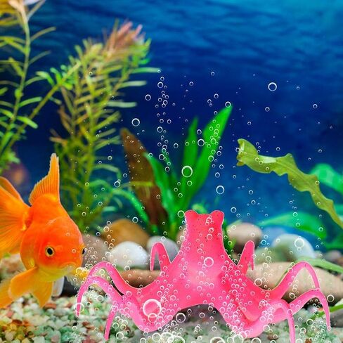 Aquarium Octopus Decoration, Fish Fluorescent Octopus Ornament Artificial Silicone Simulation Octopus with Suction Cup Blue in Saudi Arabia