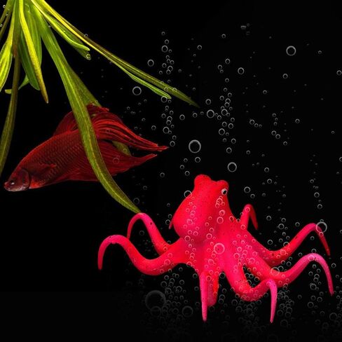 Aquarium Octopus Decoration, Fish Fluorescent Octopus Ornament Artificial Silicone Simulation Octopus with Suction Cup Blue in Saudi Arabia