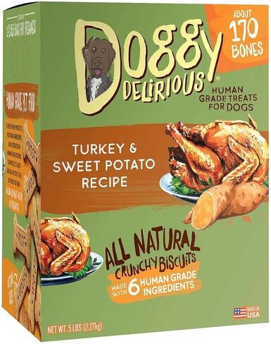 Doggy Delirious Turkey & Sweet Potato Flavor Dog Treats, 5 LBS, Human Grade Treats for Dogs, About 170 Bones in Saudi Arabia