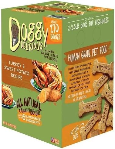 Doggy Delirious Turkey & Sweet Potato Flavor Dog Treats, 5 LBS, Human Grade Treats for Dogs, About 170 Bones in Saudi Arabia