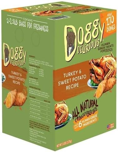 Doggy Delirious Turkey & Sweet Potato Flavor Dog Treats, 5 LBS, Human Grade Treats for Dogs, About 170 Bones in Saudi Arabia