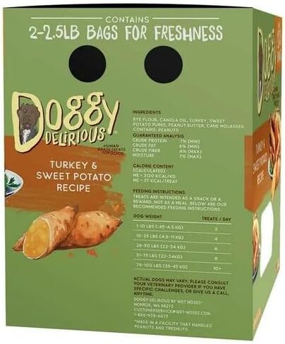 Doggy Delirious Turkey & Sweet Potato Flavor Dog Treats, 5 LBS, Human Grade Treats for Dogs, About 170 Bones in Saudi Arabia
