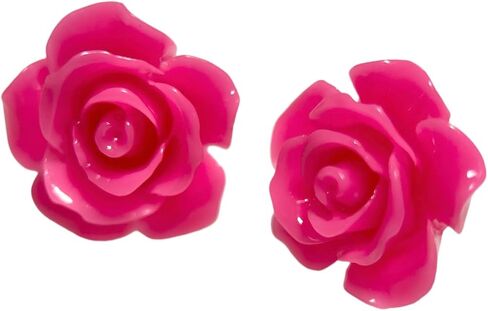 Hypoallergenic Rose 3d Large Glossy Rose Stud Earrings on Plastic Posts (Coral Peach) in Saudi Arabia