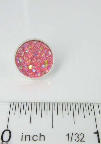 Duo Stud Earrings Silver-tone Pink and Green AB Faux Druzy Stone 12mm Set in Saudi Arabia