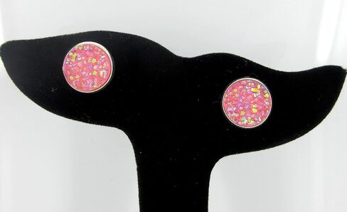 Duo Stud Earrings Silver-tone Pink and Green AB Faux Druzy Stone 12mm Set in Saudi Arabia