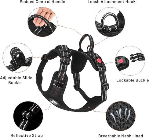 QQPETS No Pull Dog Harness: Reflective Adjustable Soft Padded Oxford Vest with Easy Control Handle for Puppy Small Medium Large Pet Outdoor Walking Training (X-Large, Black) in Saudi Arabia