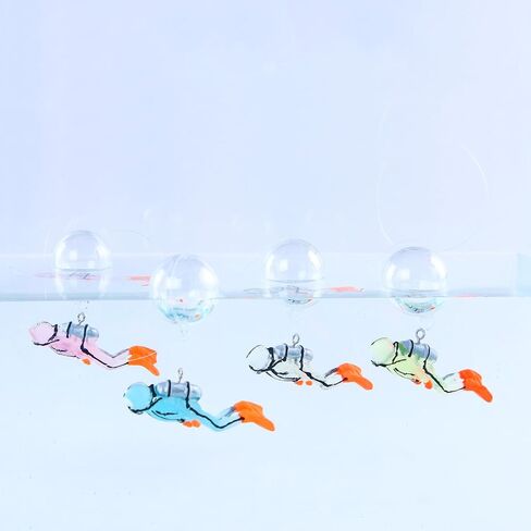 2pcs Glow in The Dark Fish Tank Floating Decor, Resin Aquarium Decorative Camera Diver with Thin Line and Suspended Ball, Fish Tank Decor for Aquarium Landscape Decor (Beige and Blue) in Saudi Arabia