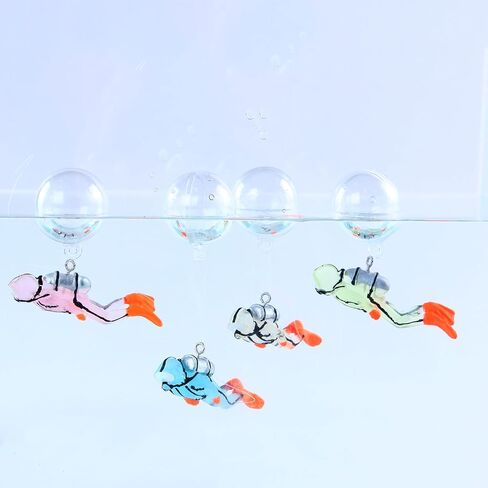 2pcs Glow in The Dark Fish Tank Floating Decor, Resin Aquarium Decorative Camera Diver with Thin Line and Suspended Ball, Fish Tank Decor for Aquarium Landscape Decor (Beige and Blue) in Saudi Arabia