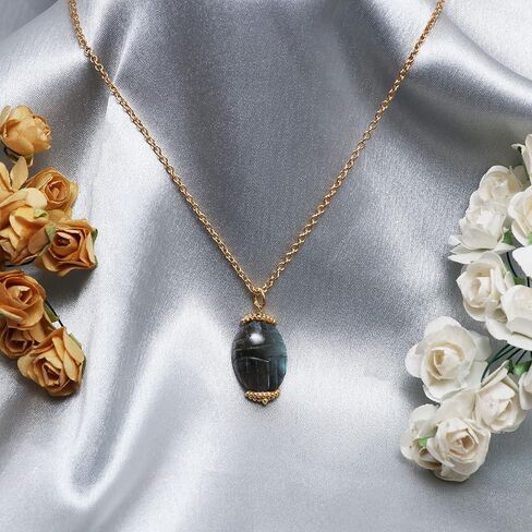 قلادة خنفساء اللازورد الطبيعية من Gempires، قلادة الجعران، جوهرة سبتمبر، بلورات شفاء الطاقة، هدية لها، مجوهرات الأحجار الكريمة (اللازورد) in Kuwait