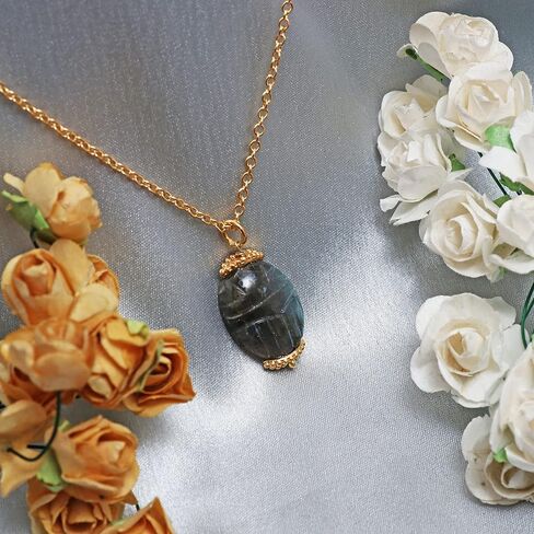 قلادة خنفساء اللازورد الطبيعية من Gempires، قلادة الجعران، جوهرة سبتمبر، بلورات شفاء الطاقة، هدية لها، مجوهرات الأحجار الكريمة (اللازورد) in Kuwait