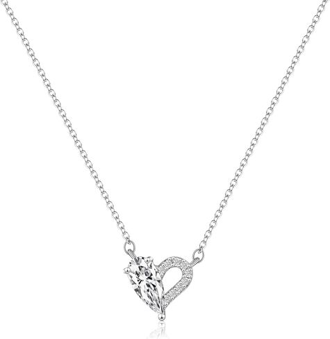 Silver Zircon Heart Necklace 925 Sterling Silver Necklace for Women Pendant Necklace Heart Necklaces for Women Trendy in Saudi Arabia
