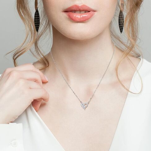 Silver Zircon Heart Necklace 925 Sterling Silver Necklace for Women Pendant Necklace Heart Necklaces for Women Trendy in Saudi Arabia