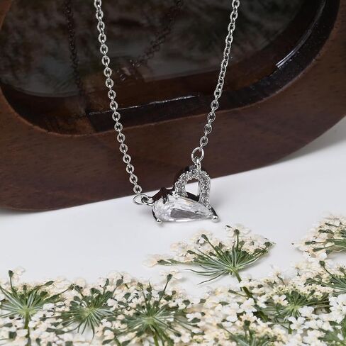 Silver Zircon Heart Necklace 925 Sterling Silver Necklace for Women Pendant Necklace Heart Necklaces for Women Trendy in Saudi Arabia
