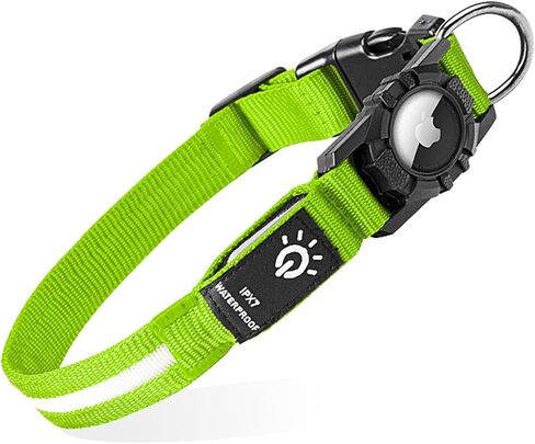 USB Rechargeable LED Dog Collar - Adjustable and Waterproof Light Up Pet Collar with airtag holder for Night Safety and Visibility, Blue in Kuwait