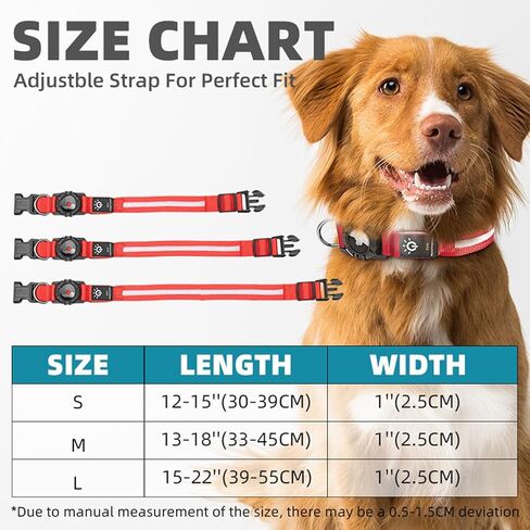 USB Rechargeable LED Dog Collar - Adjustable and Waterproof Light Up Pet Collar with airtag holder for Night Safety and Visibility, Blue in Kuwait