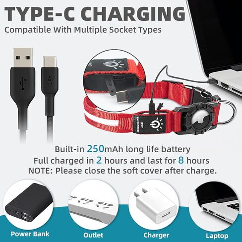 USB Rechargeable LED Dog Collar - Adjustable and Waterproof Light Up Pet Collar with airtag holder for Night Safety and Visibility, Blue in Kuwait