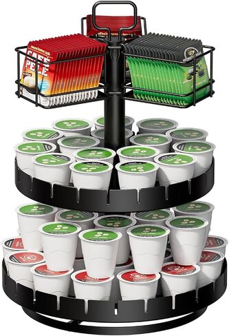 Coffee Pod Holder and Tea Bag Organizer, K Cup Holder Carousel Stand for 54 Pods and 50 Tea Bags, Keurig Pod Holder Coffee Bar Accessories for Kitchen, Office, Countertop Coffee Station in Saudi Arabia