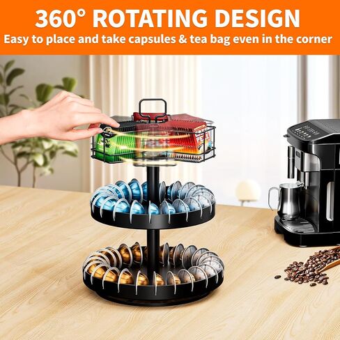 Coffee Pod Holder and Tea Bag Organizer, K Cup Holder Carousel Stand for 54 Pods and 50 Tea Bags, Keurig Pod Holder Coffee Bar Accessories for Kitchen, Office, Countertop Coffee Station in Saudi Arabia
