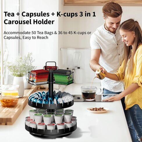 Coffee Pod Holder and Tea Bag Organizer, K Cup Holder Carousel Stand for 54 Pods and 50 Tea Bags, Keurig Pod Holder Coffee Bar Accessories for Kitchen, Office, Countertop Coffee Station in Saudi Arabia