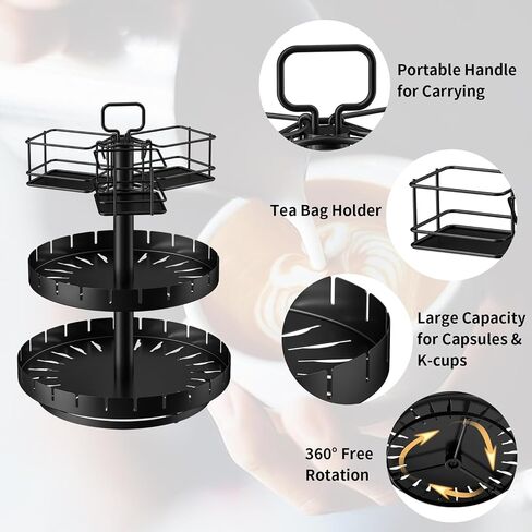Coffee Pod Holder and Tea Bag Organizer, K Cup Holder Carousel Stand for 54 Pods and 50 Tea Bags, Keurig Pod Holder Coffee Bar Accessories for Kitchen, Office, Countertop Coffee Station in Saudi Arabia