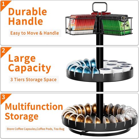 Coffee Pod Holder and Tea Bag Organizer, K Cup Holder Carousel Stand for 54 Pods and 50 Tea Bags, Keurig Pod Holder Coffee Bar Accessories for Kitchen, Office, Countertop Coffee Station in Saudi Arabia