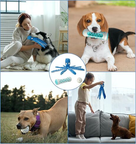 3-Pack Dog Toys -Indestructible Dog Ball + Dog Squeaky Toys Octopus + Stick Treat Dispensing dog toys - Puppy Toys to Keep Them Busy - Medium/Small Dogs in Saudi Arabia