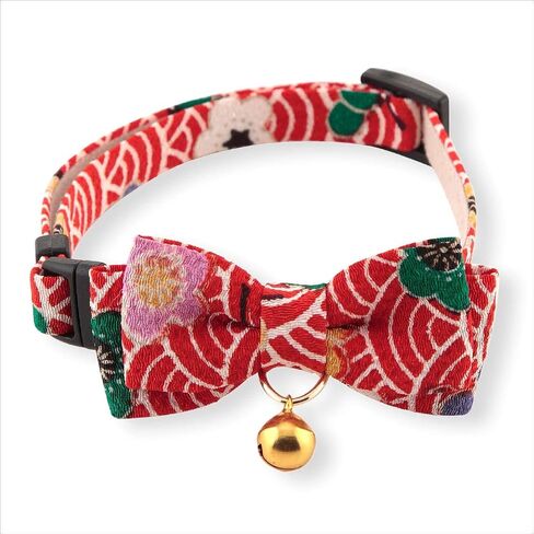 Matsuri Bow Tie Cat Collar (Black) with bell safety breakaway soft lightweight for cats kitty kitten Japanese stylish pattern, No.1 Seller in Japan in Saudi Arabia