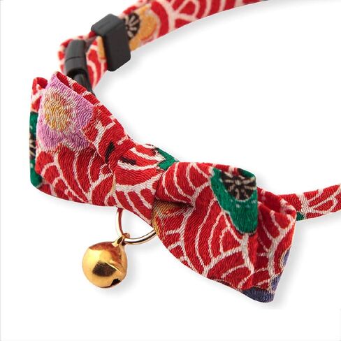 Matsuri Bow Tie Cat Collar (Black) with bell safety breakaway soft lightweight for cats kitty kitten Japanese stylish pattern, No.1 Seller in Japan in Saudi Arabia