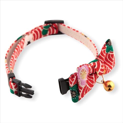 Matsuri Bow Tie Cat Collar (Black) with bell safety breakaway soft lightweight for cats kitty kitten Japanese stylish pattern, No.1 Seller in Japan in Saudi Arabia