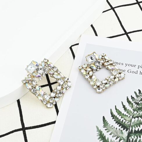 الأبيض مستطيل Earrrings حجر الراين ساحة إسقاط أقراط الذهب بيان أقراط هيبوالرجينيك كريستال البريق أقراط للنساء العصرية in Saudi Arabia
