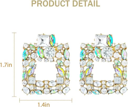 الأبيض مستطيل Earrrings حجر الراين ساحة إسقاط أقراط الذهب بيان أقراط هيبوالرجينيك كريستال البريق أقراط للنساء العصرية in Saudi Arabia