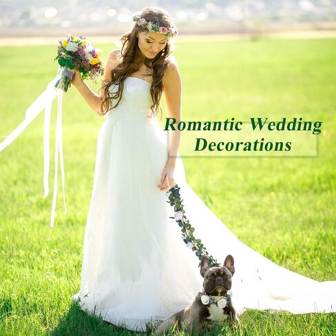Honoson 2 Pcs Dog Wedding Flower Collar and 6 ft Flowers Garland to Decor Dog Leash, Dog Wedding Attire Wreath and Garland with Flowers, Boho Dog Wedding Accessory for Small Medium Large Dogs (Large) in Saudi Arabia