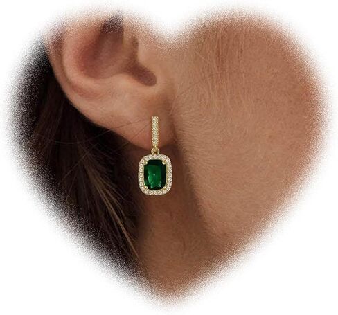 Boho Emerald Drop Earrings Square Crystal Earrings Rhinestone Bar Stud Earrings Sparkly Cz Earrings Jewelry for Women and Girls Gifts (Green) in Saudi Arabia