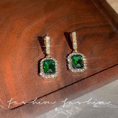 Boho Emerald Drop Earrings Square Crystal Earrings Rhinestone Bar Stud Earrings Sparkly Cz Earrings Jewelry for Women and Girls Gifts (Green) in Saudi Arabia