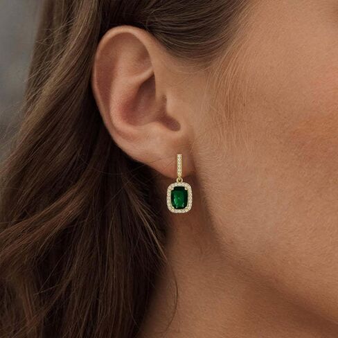 Boho Emerald Drop Earrings Square Crystal Earrings Rhinestone Bar Stud Earrings Sparkly Cz Earrings Jewelry for Women and Girls Gifts (Green) in Saudi Arabia