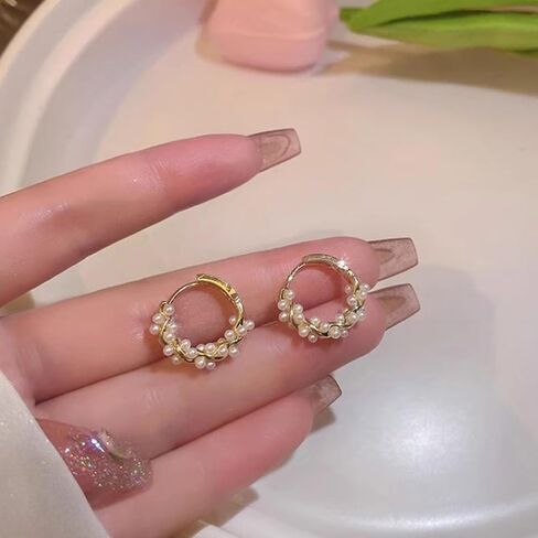 Pearl Earrings for Women Dainty Gold Dangle Pearl Bow Earrings Open Circle Pearl Hoop Earrings for Girls Bridal White Pearl Earrings for Party Wedding Jewelry Gifts in Saudi Arabia