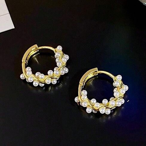 Pearl Earrings for Women Dainty Gold Dangle Pearl Bow Earrings Open Circle Pearl Hoop Earrings for Girls Bridal White Pearl Earrings for Party Wedding Jewelry Gifts in Saudi Arabia
